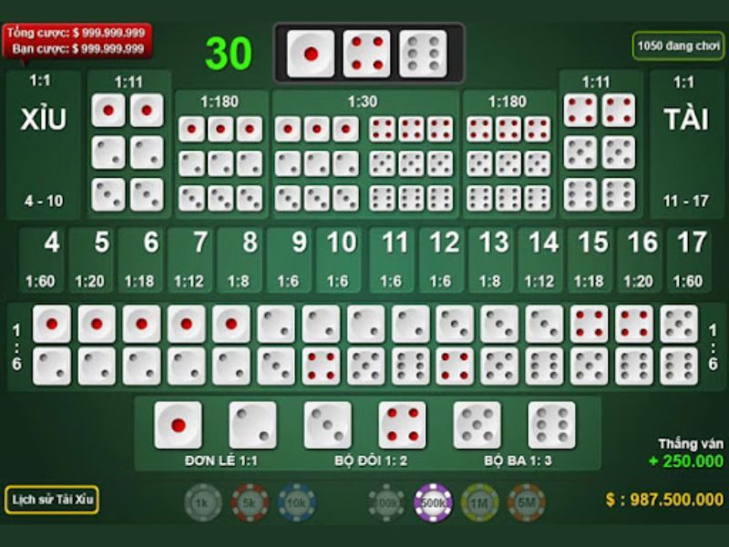 Giao diện cược tài xỉu trên mạng