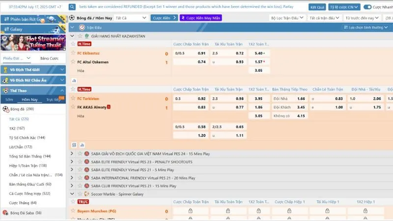Tỷ lệ kèo nhà cái Viva88 đa dạng, phong phú
