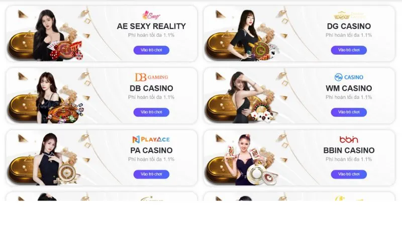 Đa dạng các sảnh game casino danh tiếng hợp tác với Luck8