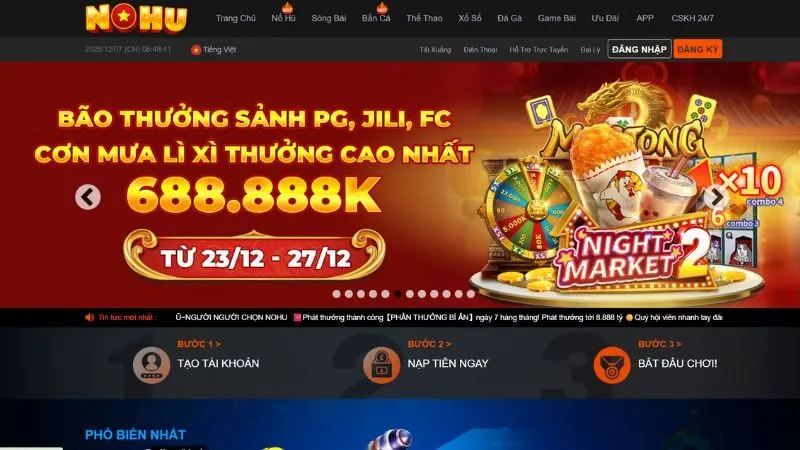 Giao diện trang chủ nhà cái Nohu90