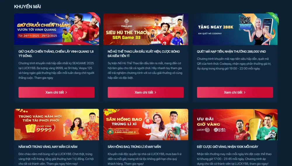 Nhiều chương trình khuyến mãi để tri ân khách hàng trung thành Lucky88