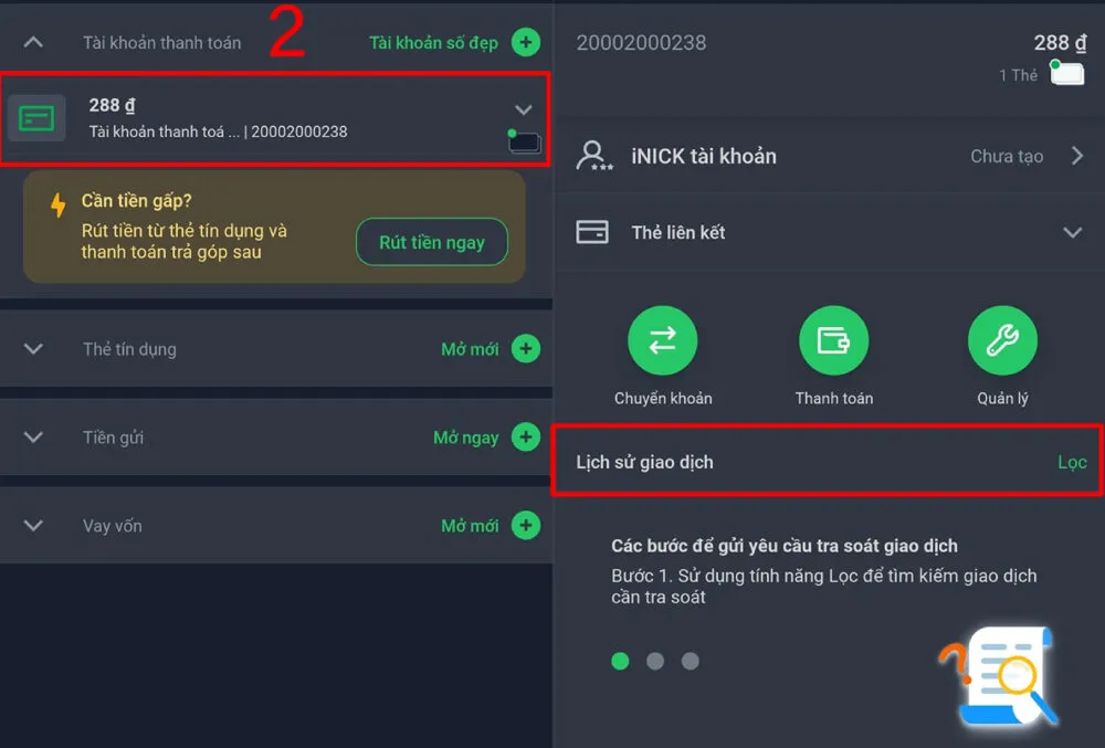 Kiểm tra lích sử giao dịch để nhận hoàn trả